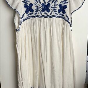 NWT Urban Outfitters Embroidered White Dress with Blue Accents